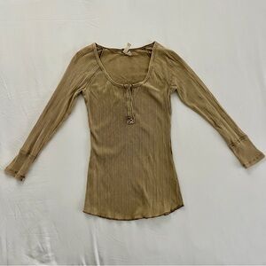 We The Free Sz Small Henley Fitted Long Sleeve Free People Top Boho Beach